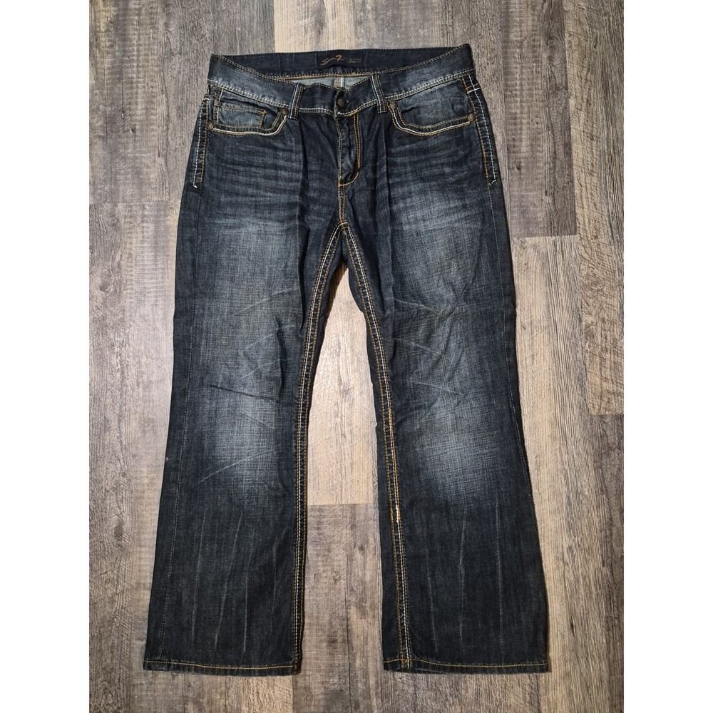 Seven7 Men's Jeans 36x30 Regular Fit Straight Blue Denim Flap Pocket Dark Wash